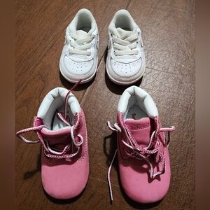 2 Baby Shoes: Timberland Pink and Nike White